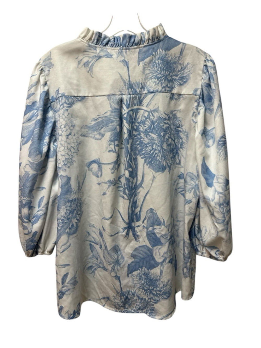 AVE Linen Floral Blouse Womens XL Ruffle Collar Covered Buttons Balloon Sleeves - Picture 17 of 17